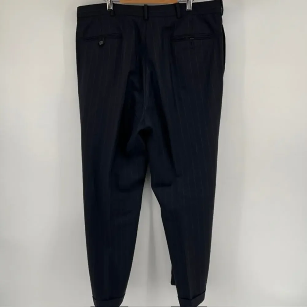 VTG Polo Ralph Lauren Pinstripe Suit 44R 36x28 Wool Blue Cuffed ClassicUSA Made